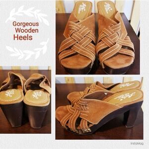 Gorgeous Brown Suede Wooden Heel clogs